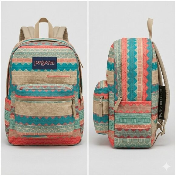 Jansport Handbags - NEW Jansport Digibreak Multi Tan Boho Stripe Tech Backpack